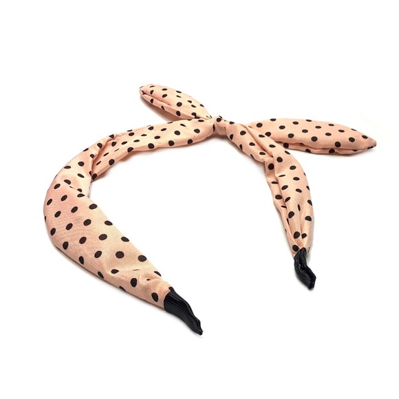 Coral Pink Polka Dot Bunny Ear Headband - Picture 4 of 9